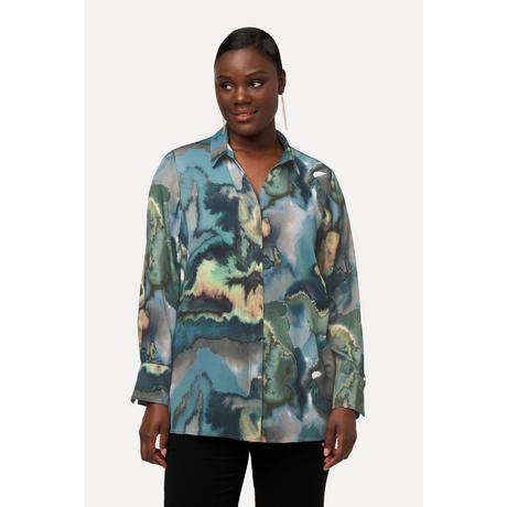 Ulla Popken  Bluse, Marmor-Design, V-Ausschnitt, Langarm 