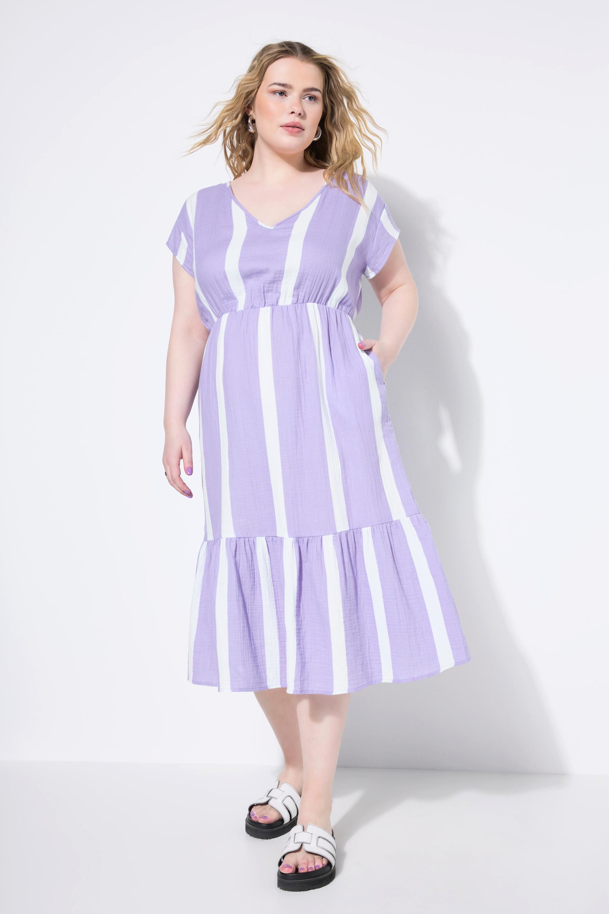 Studio Untold Midi A-Linien Musselin Streifen Kleid  