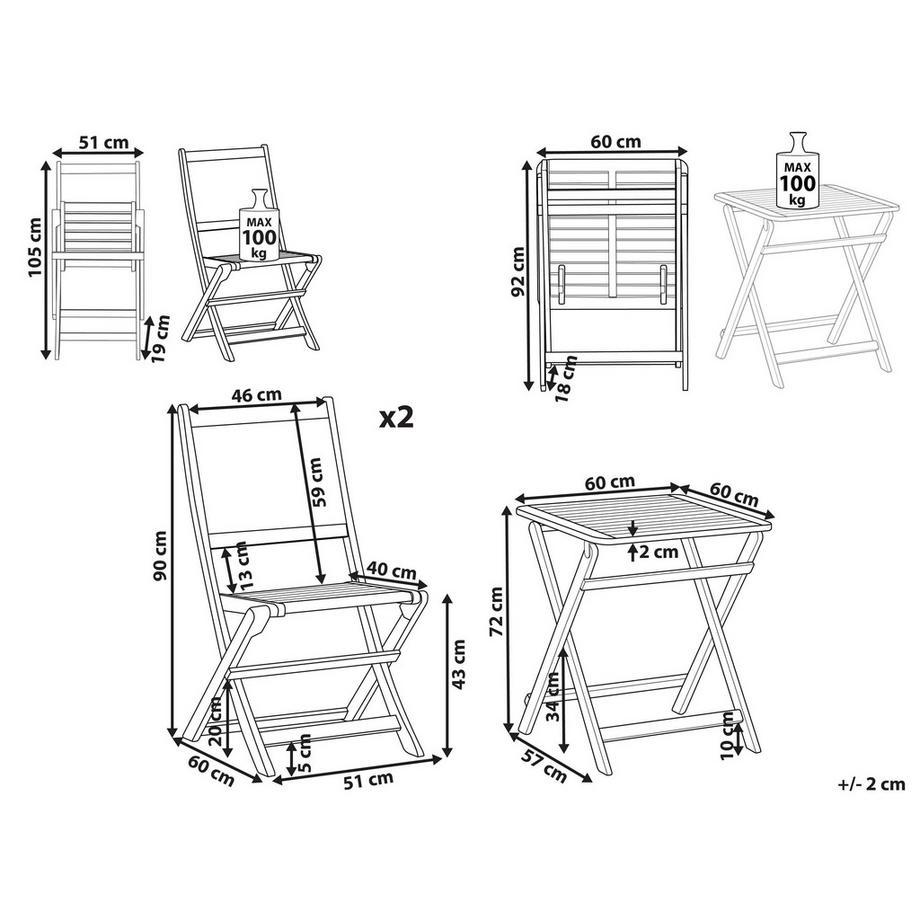 Beliani Bistro Set aus FSC® zertifiziertes Akazienholz Klassisch PARAGGI  