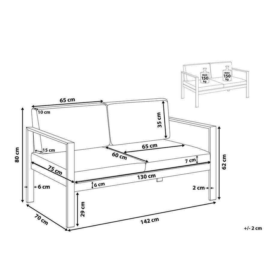 Beliani Panca da giardino con cuscino en Alluminio Industriale SALERNO  