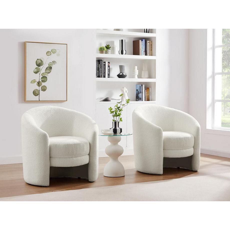 Vente-unique Fauteuil arrondi en tissu bouclette blanc RUOTO  
