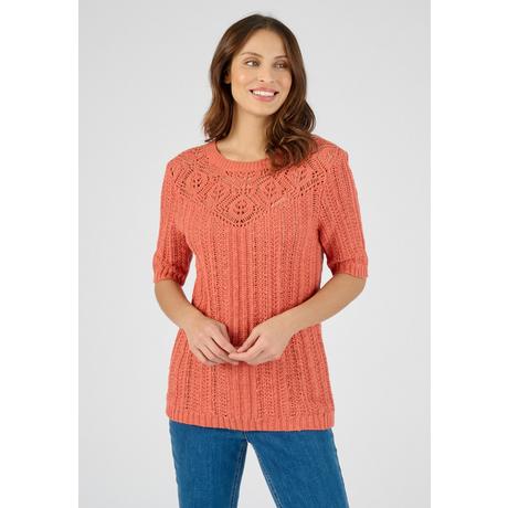 Damart  Pull effet crochet fil ruban effet crochet, plastron fantaisie féminin, col rond. 