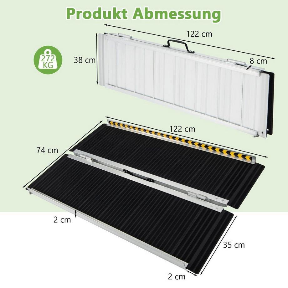 Northio Rampa per sedia a rotelle 122 x 74 cm, rampa pieghevole portatile e antiscivolo, portata fino a 272 kg, alluminio  