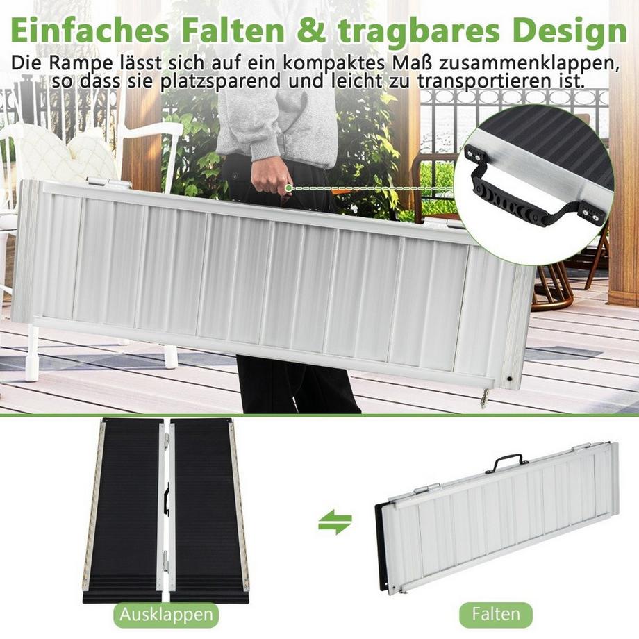 Northio Rampa per sedia a rotelle 122 x 74 cm, rampa pieghevole portatile e antiscivolo, portata fino a 272 kg, alluminio  