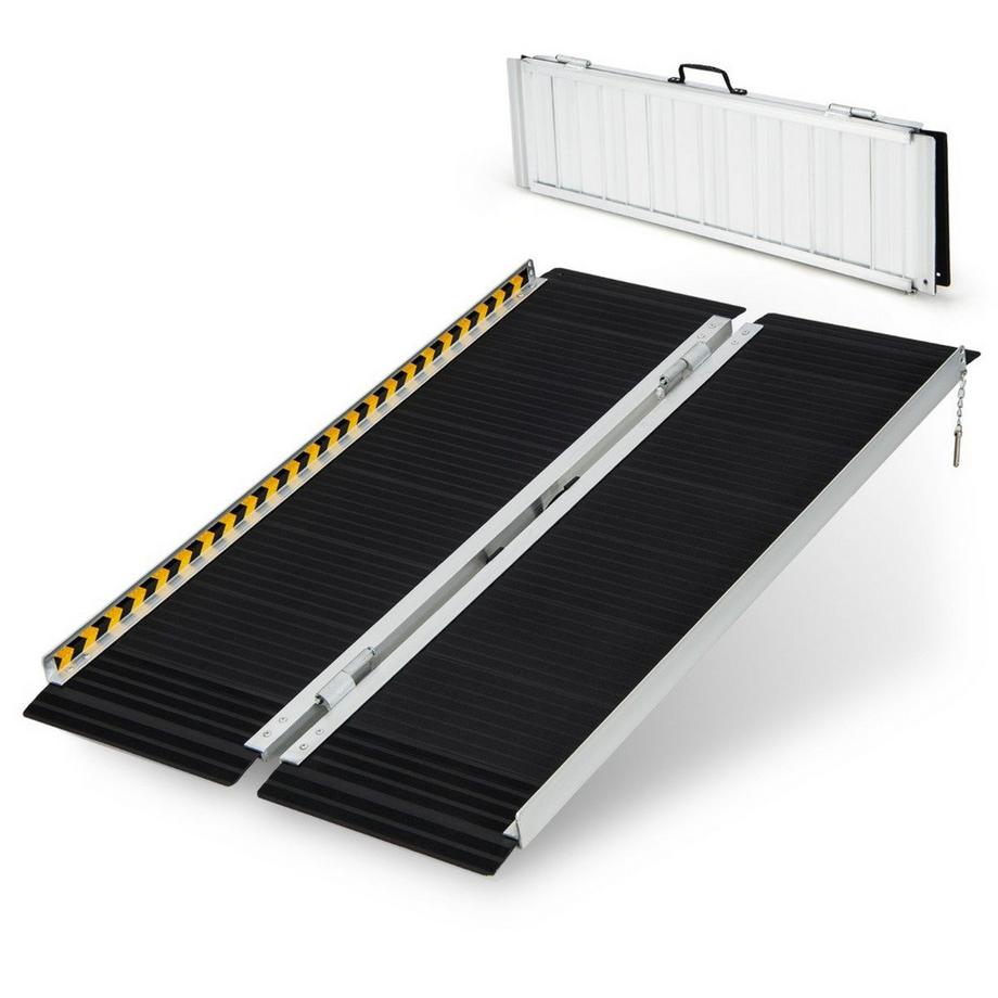 Rampa per sedia a rotelle 122 x 74 cm, rampa pieghevole portatile e antiscivolo, portata fino a 272 kg, alluminio