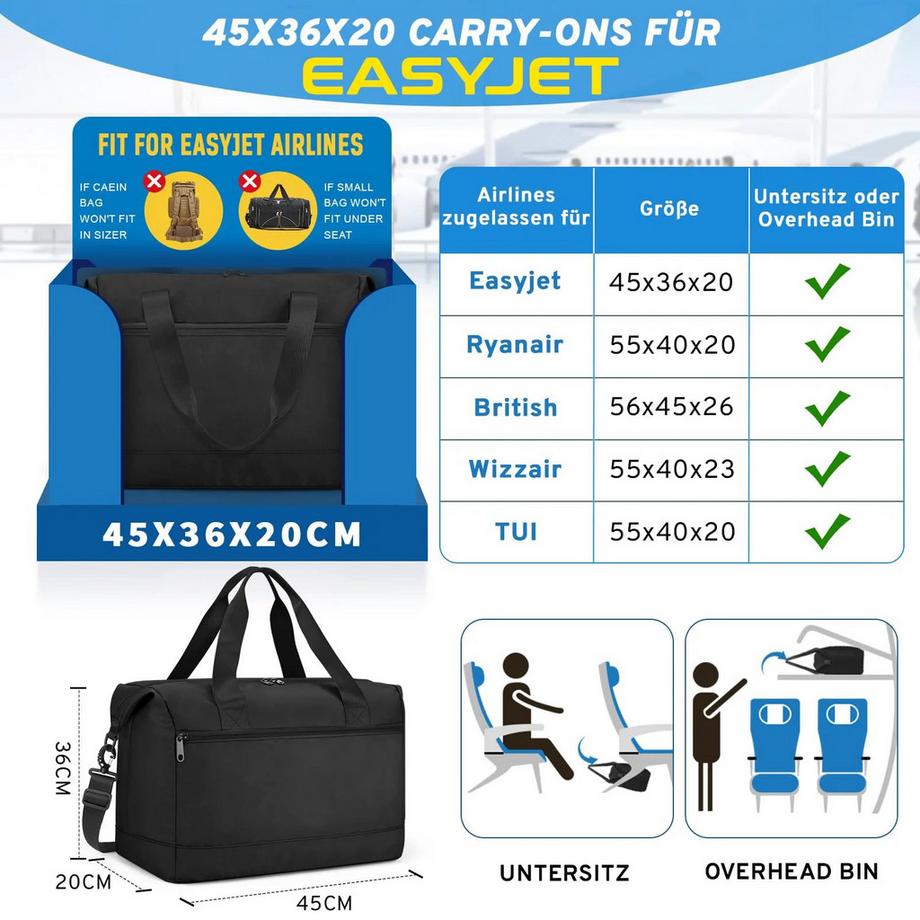 Only-bags.store Faltbare Handgepäcktasche unter dem Sitz  
