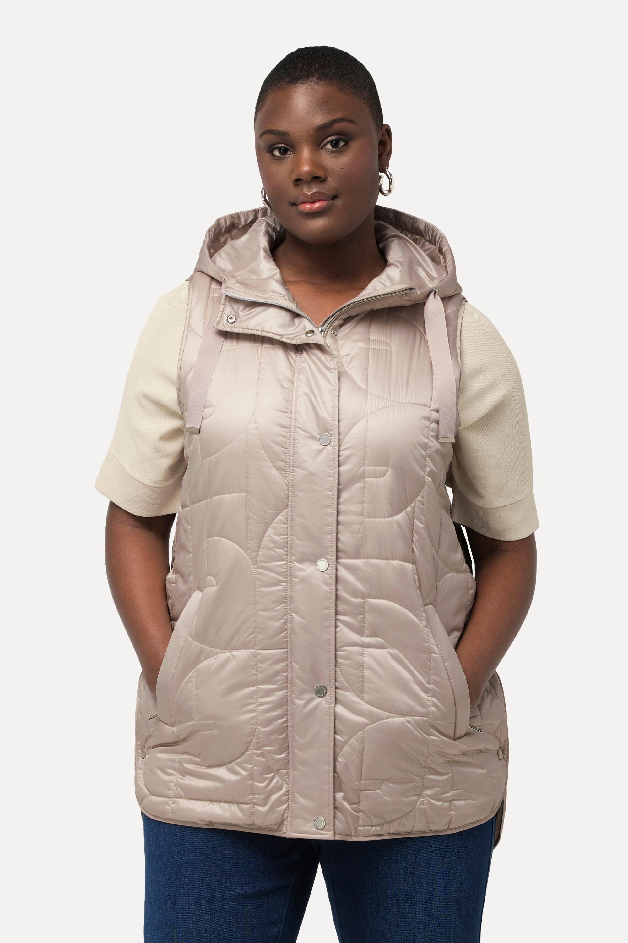 Ulla Popken Gilet trapuntato Linea A Bottoni automatici laterali Cappuccio  