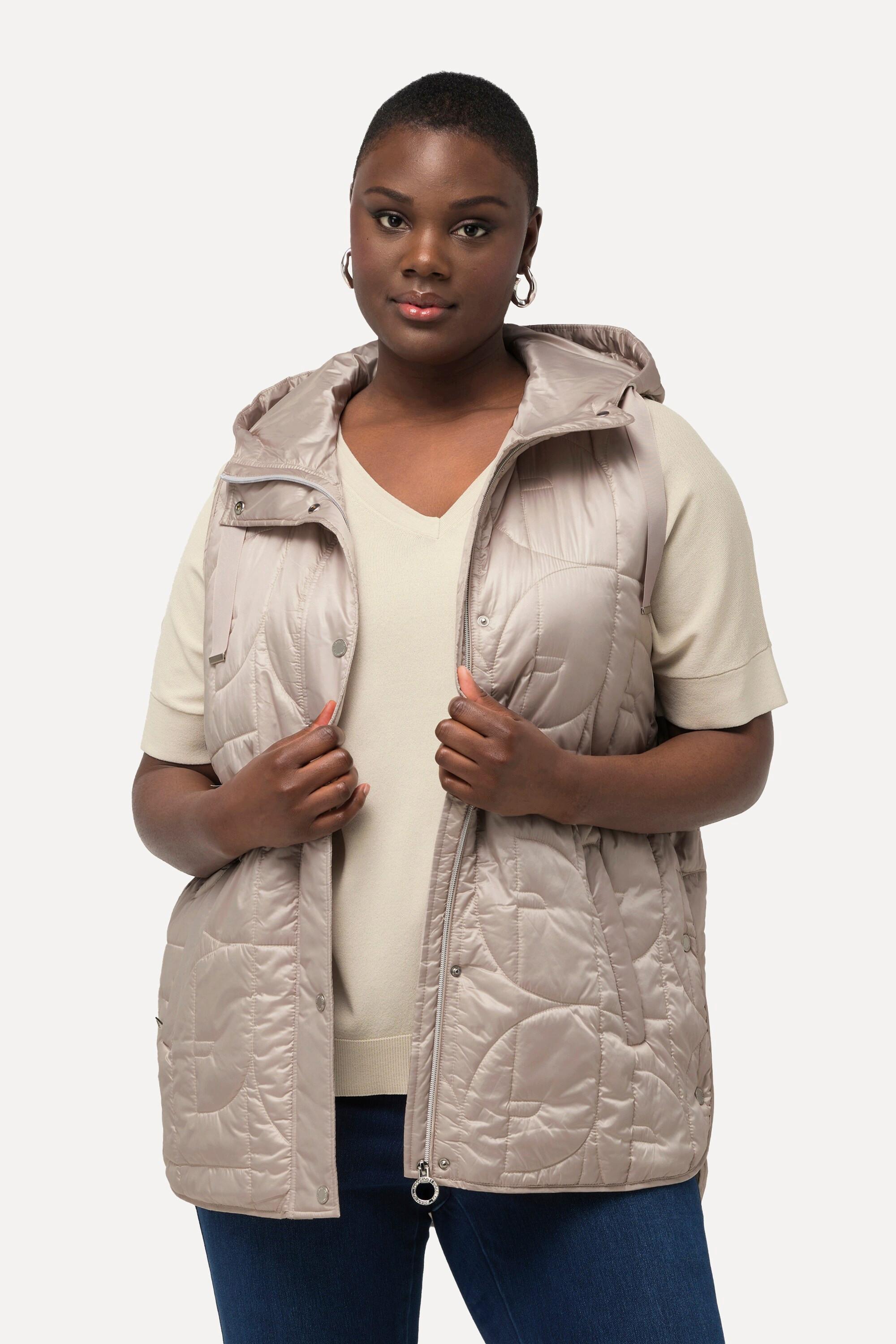 Ulla Popken Gilet trapuntato Linea A Bottoni automatici laterali Cappuccio  