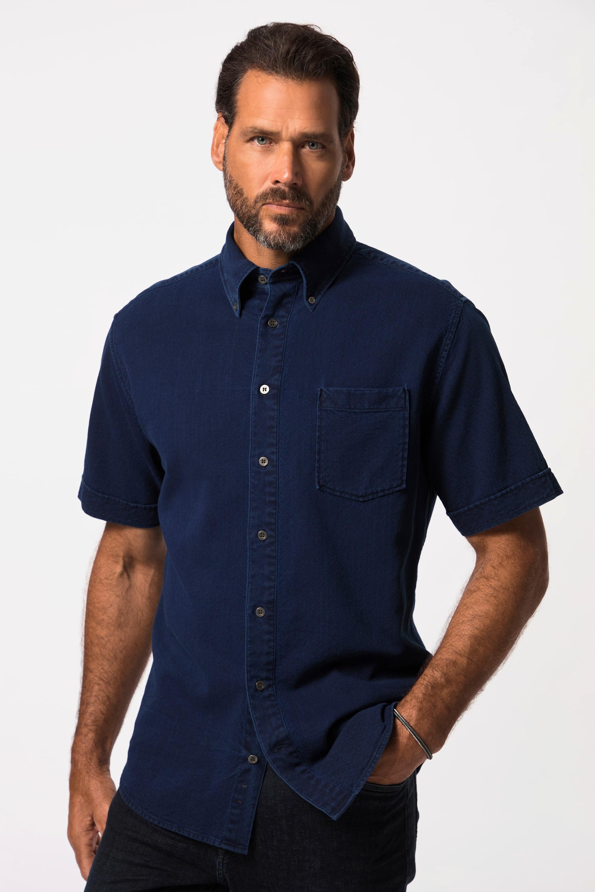 JP1880  Chemise à manches courtes et col à pointes boutonnées. Coupe Modern Fit jean bleu foncé 