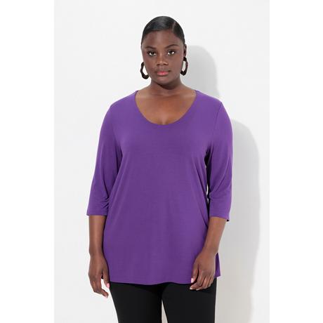 Ulla Popken  T-shirt manches 3/4, profond décolleté rond 