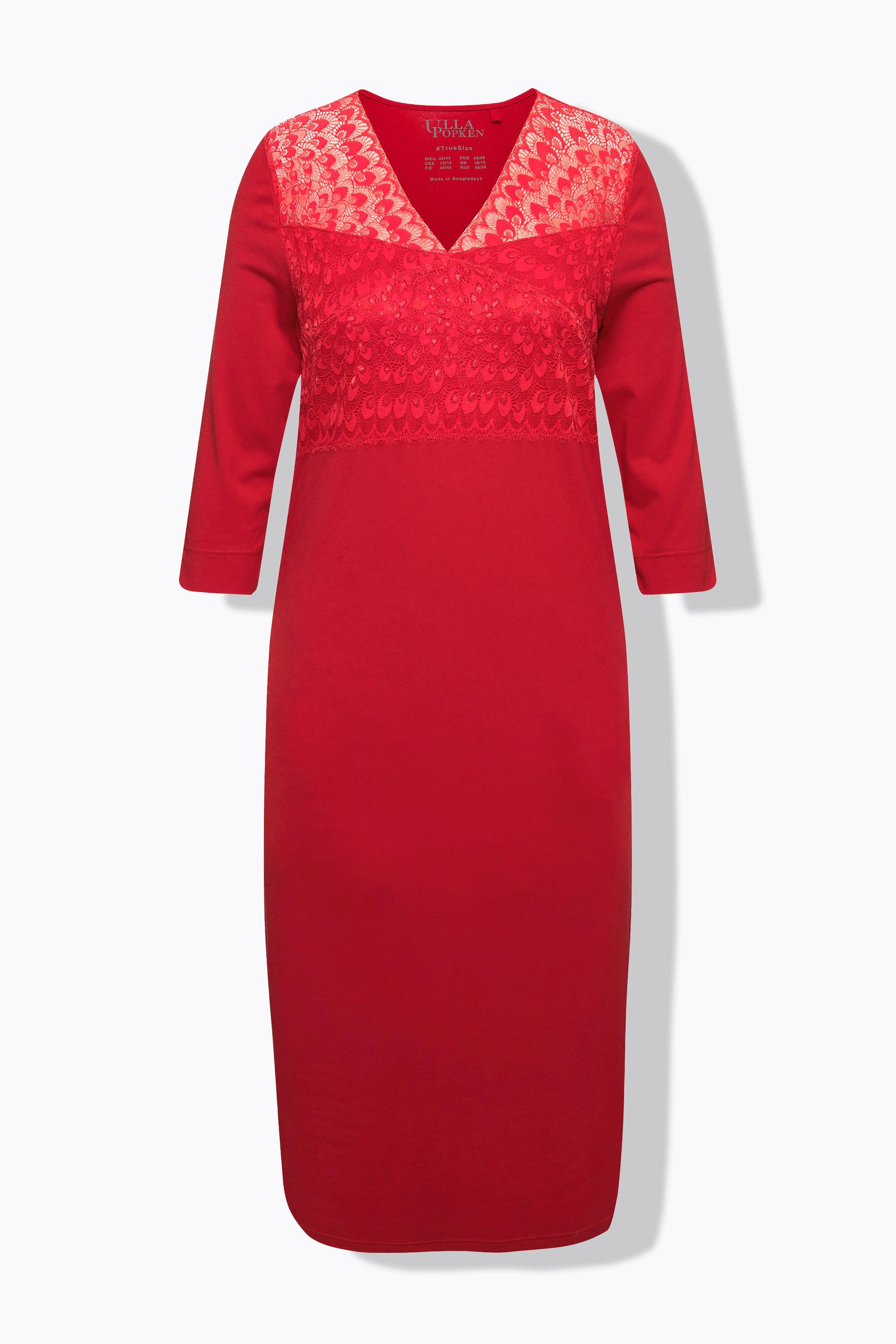 Ulla Popken Camicia da notte Inserto pizzo Scollo V Maniche 3/4  