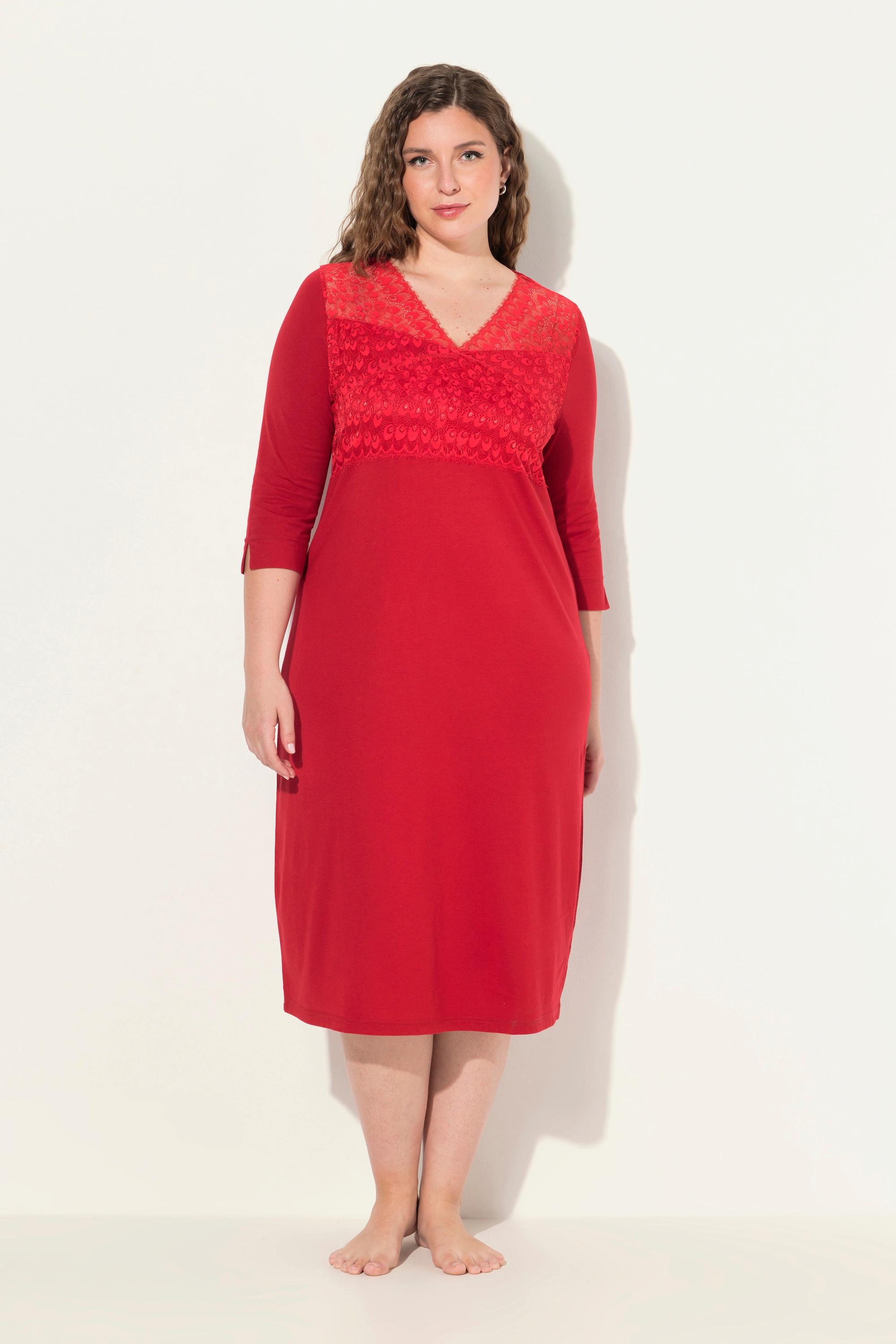 Ulla Popken Camicia da notte Inserto pizzo Scollo V Maniche 3/4  