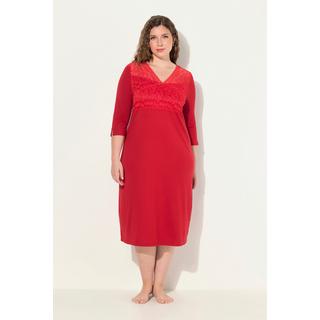 Ulla Popken  Chemise de nuit avec empiècement en dentelle, col en V, manches 3/4 