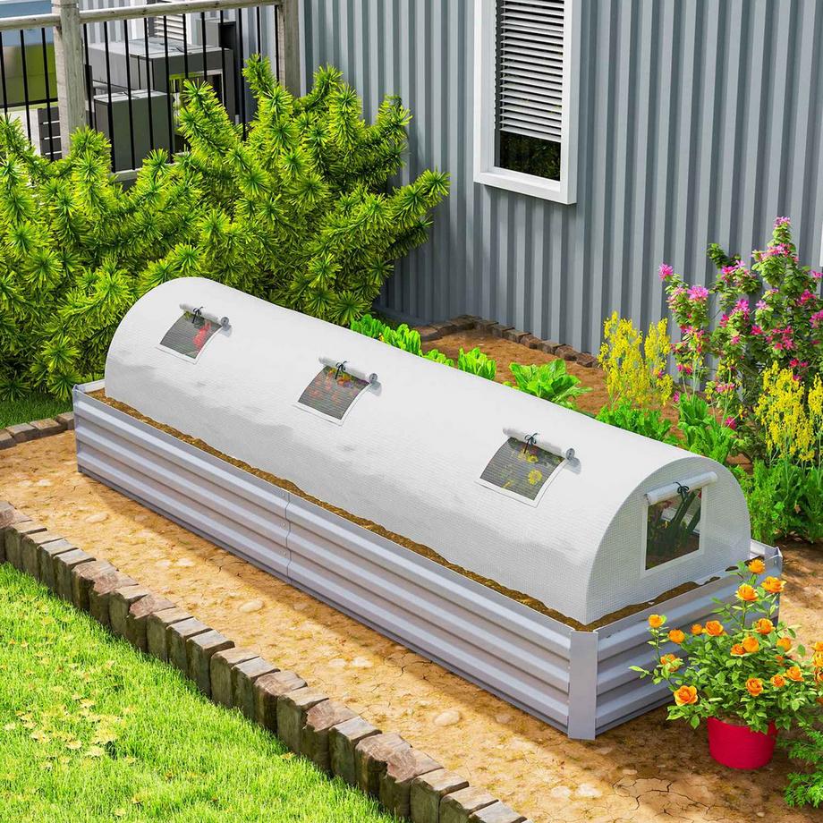 Northio Gewächshaus mit Rollfenster Runddach, winterfest Foliengewächshaus aus Stahl wasserabweisend Treibhaus für Balkon Tomatenhaus mit UV schutz 300x80x45cm Tomatengewächshaus für Gemüse, Grün Aosom  