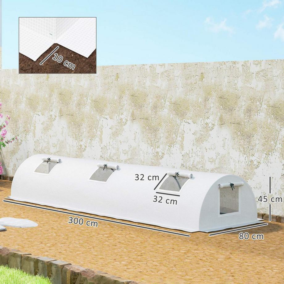 Northio Gewächshaus mit Rollfenster Runddach, winterfest Foliengewächshaus aus Stahl wasserabweisend Treibhaus für Balkon Tomatenhaus mit UV schutz 300x80x45cm Tomatengewächshaus für Gemüse, Grün Aosom  