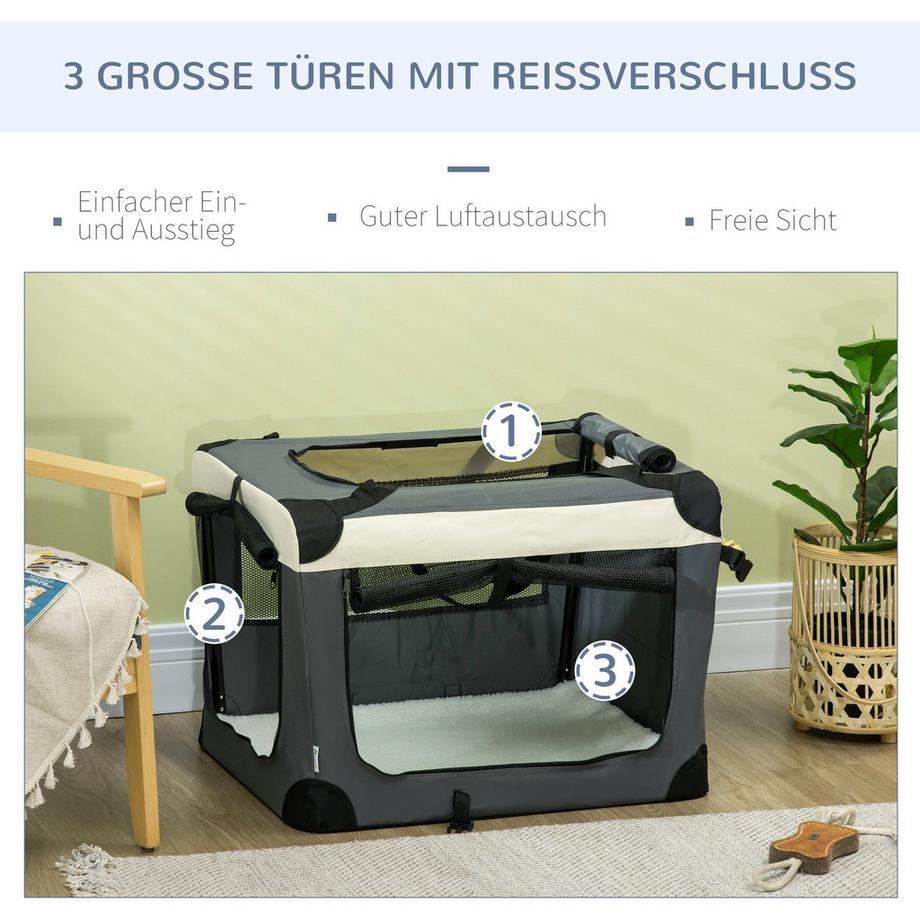 Northio  Hundetasche Transporttasche Faltbare Hundebox Mit Kissen, Für Kleine Hunde Outdoor, Oxfordstoff, Grau+Schwarz, 70X51X50Cm 