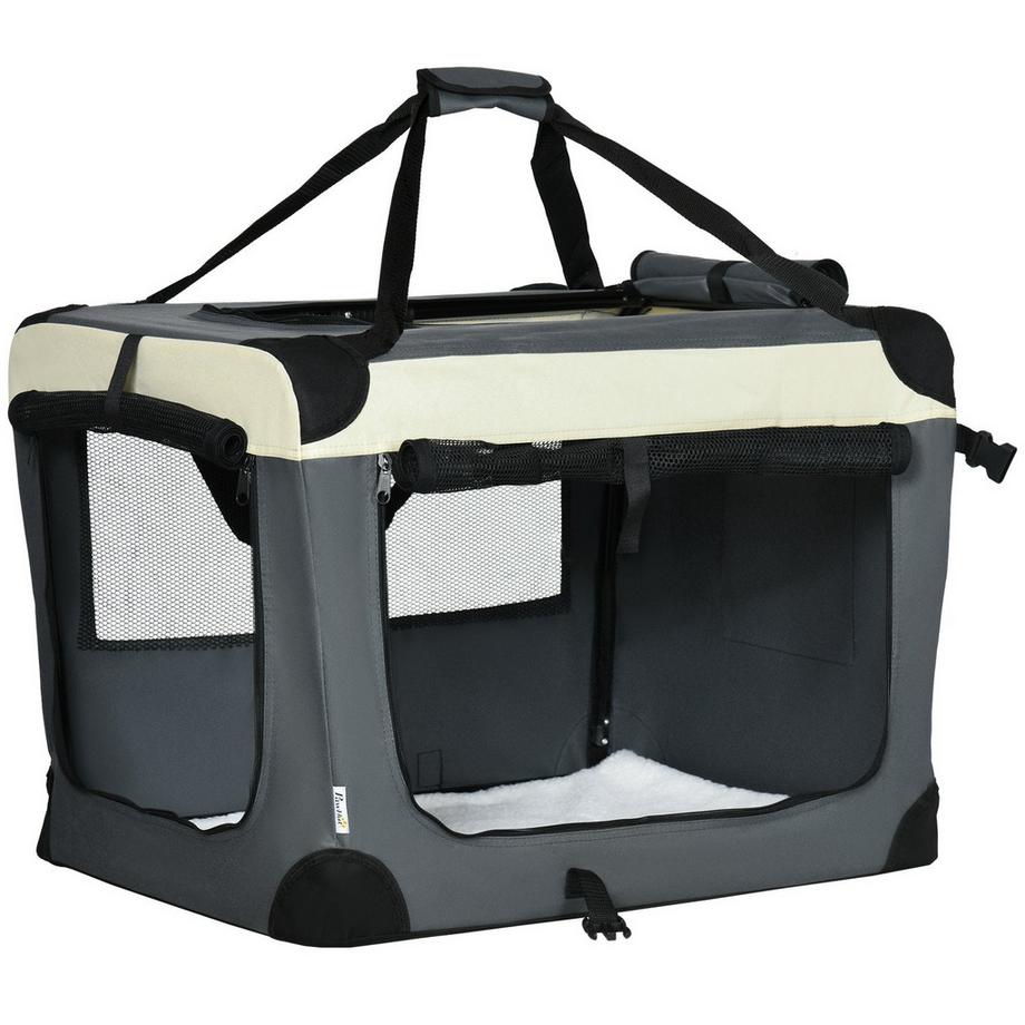 Northio  Hundetasche Transporttasche Faltbare Hundebox Mit Kissen, Für Kleine Hunde Outdoor, Oxfordstoff, Grau+Schwarz, 70X51X50Cm 