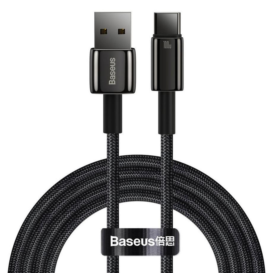 Baseus USB-A-auf-USB-C-Kabel 100 W, 480 Mbit/s, 2 m – Schwarz