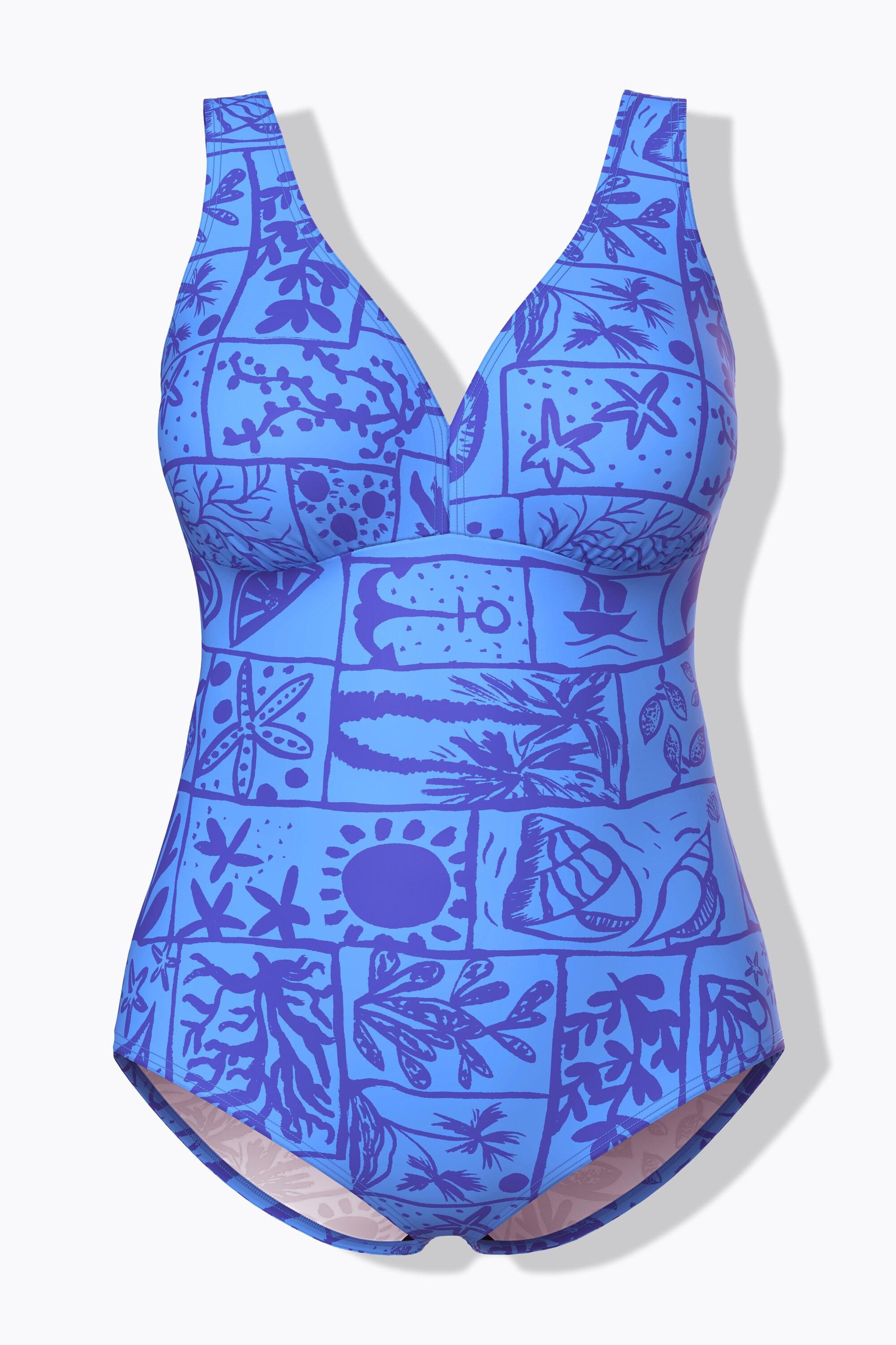 Ulla Popken  Maillot de bain avec bonnets souples, motif coquillages et décolleté en V, matières recyclées 