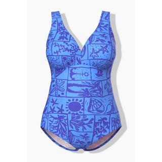 Ulla Popken  Maillot de bain avec bonnets souples, motif coquillages et décolleté en V, matières recyclées 