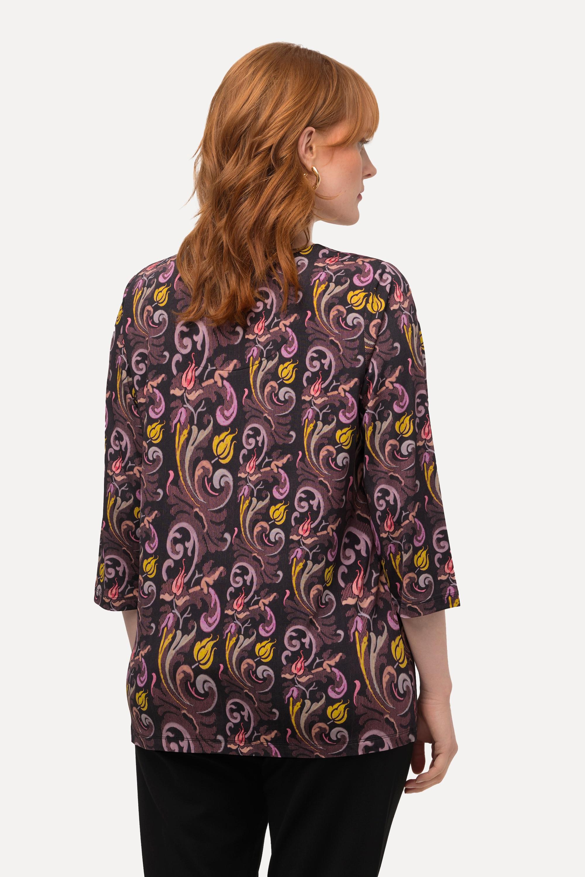 Ulla Popken  Shirt, Paisleymuster, V-Ausschnitt, 3/4-Arm 