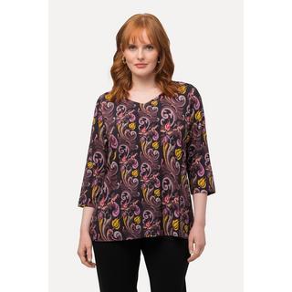 Ulla Popken  Shirt, Paisleymuster, V-Ausschnitt, 3/4-Arm 