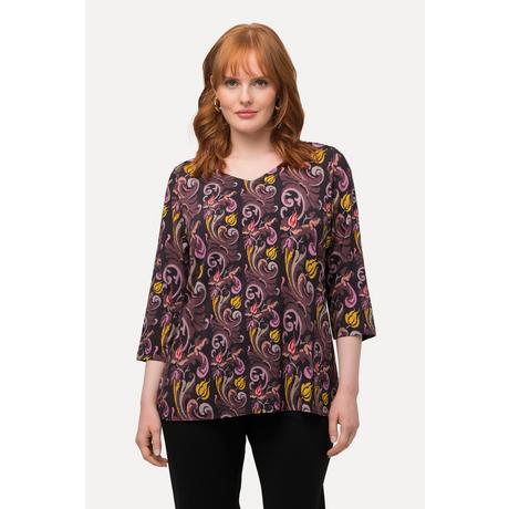 Ulla Popken  Shirt, Paisleymuster, V-Ausschnitt, 3/4-Arm 