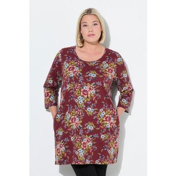 Maglia dal taglio lungo e svasato con fiori, scollo a girocollo e maniche a 3/4