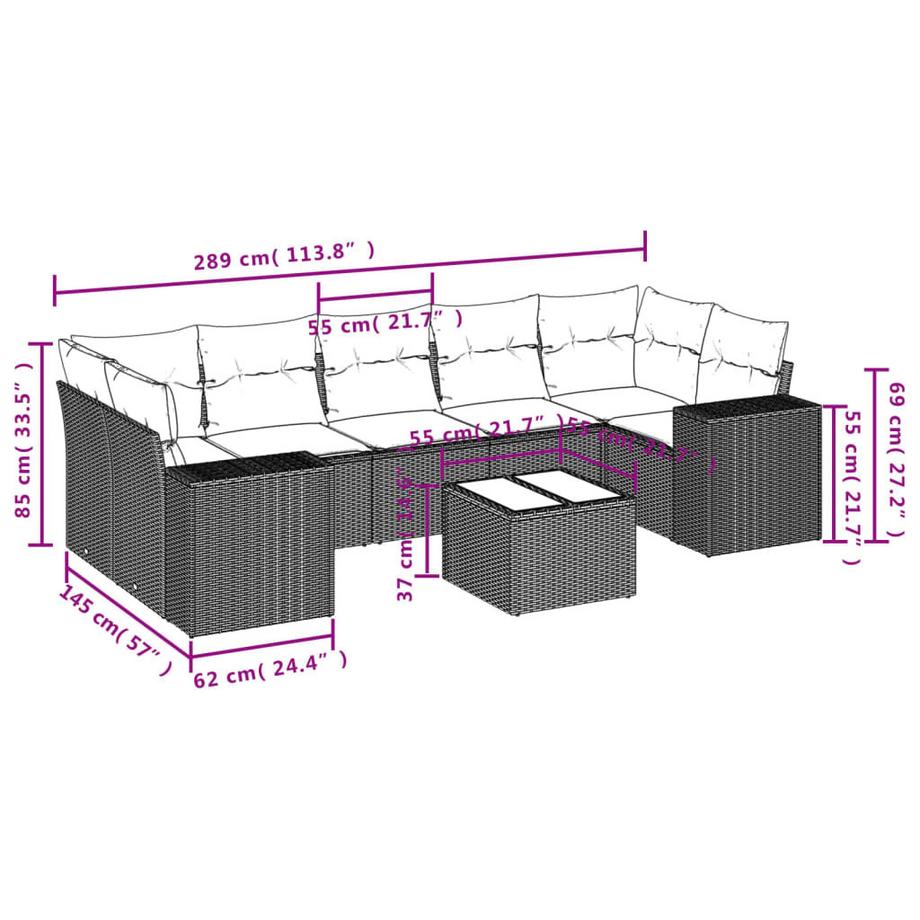 VidaXL set divano da giardino Polirattan  