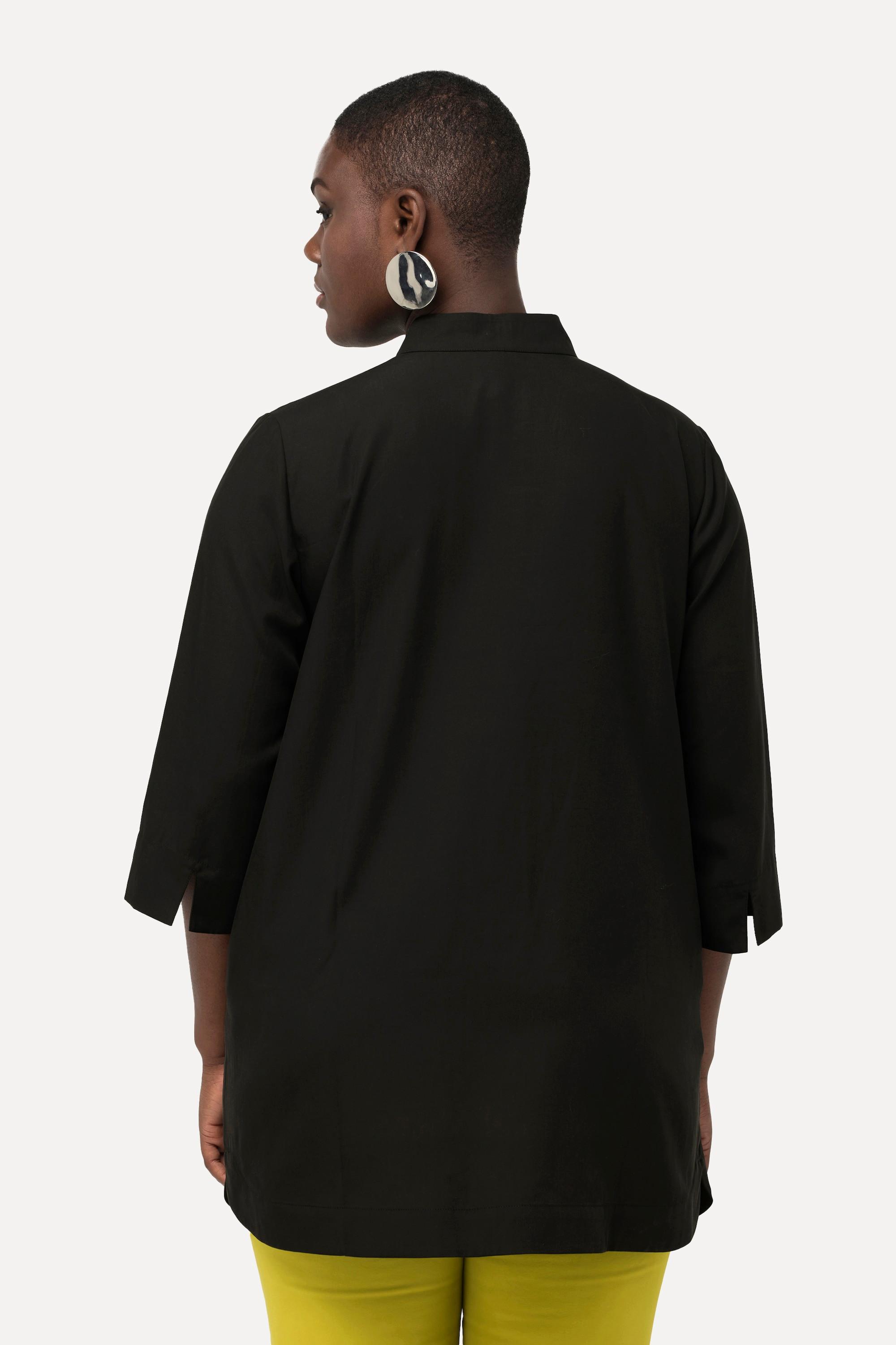 Ulla Popken Tunique Longue Empiècement Col Montant Encolure en V Manches 3/4  