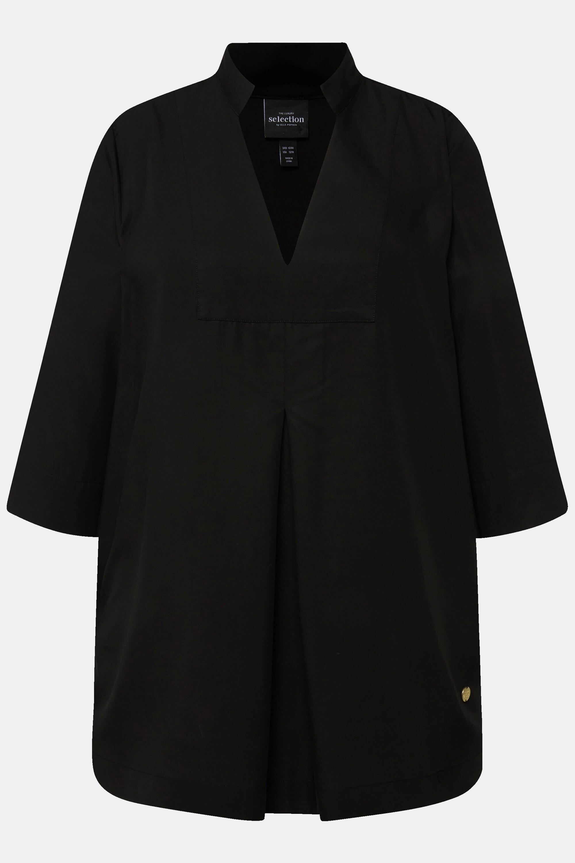 Ulla Popken Tunica Lunga Inserto Collo Alto Scollo a V Maniche 3/4  