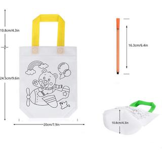 Activity-board  Sac en tissu pour enfants, 24 pièces de sac non tissé pour la peinture et 12 crayons de couleur pour l'anniversaire des enfants Sacs de graffiti DIY 