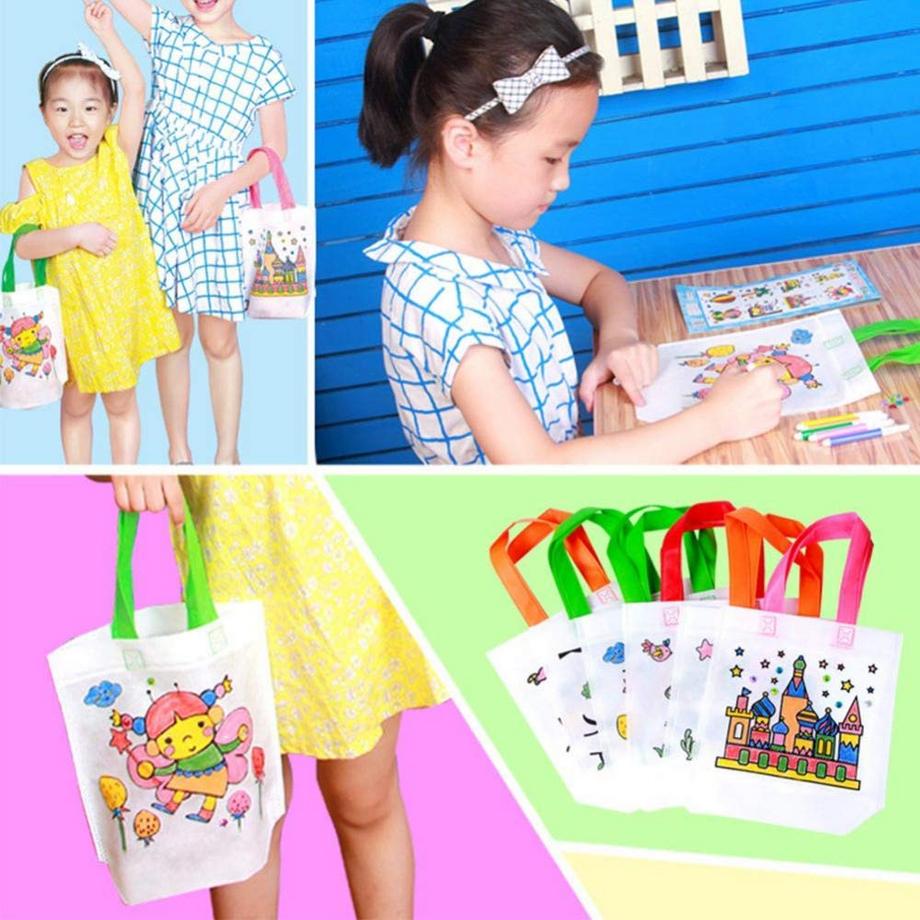 Activity-board  Kinder-Stoffbeutel-Set, 24 Stück Vliesbeutel zum Malen & 12 Farbstifte für Kindergeburtstag DIY Graffiti-Taschen 