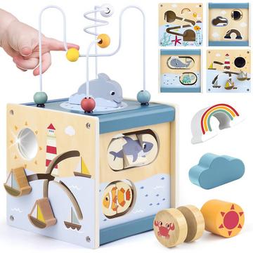 Cube de motricité jouet de motricité, cube d'activité bébé jouet en bois pour enfants, centre d'activité bébé jouet en bois