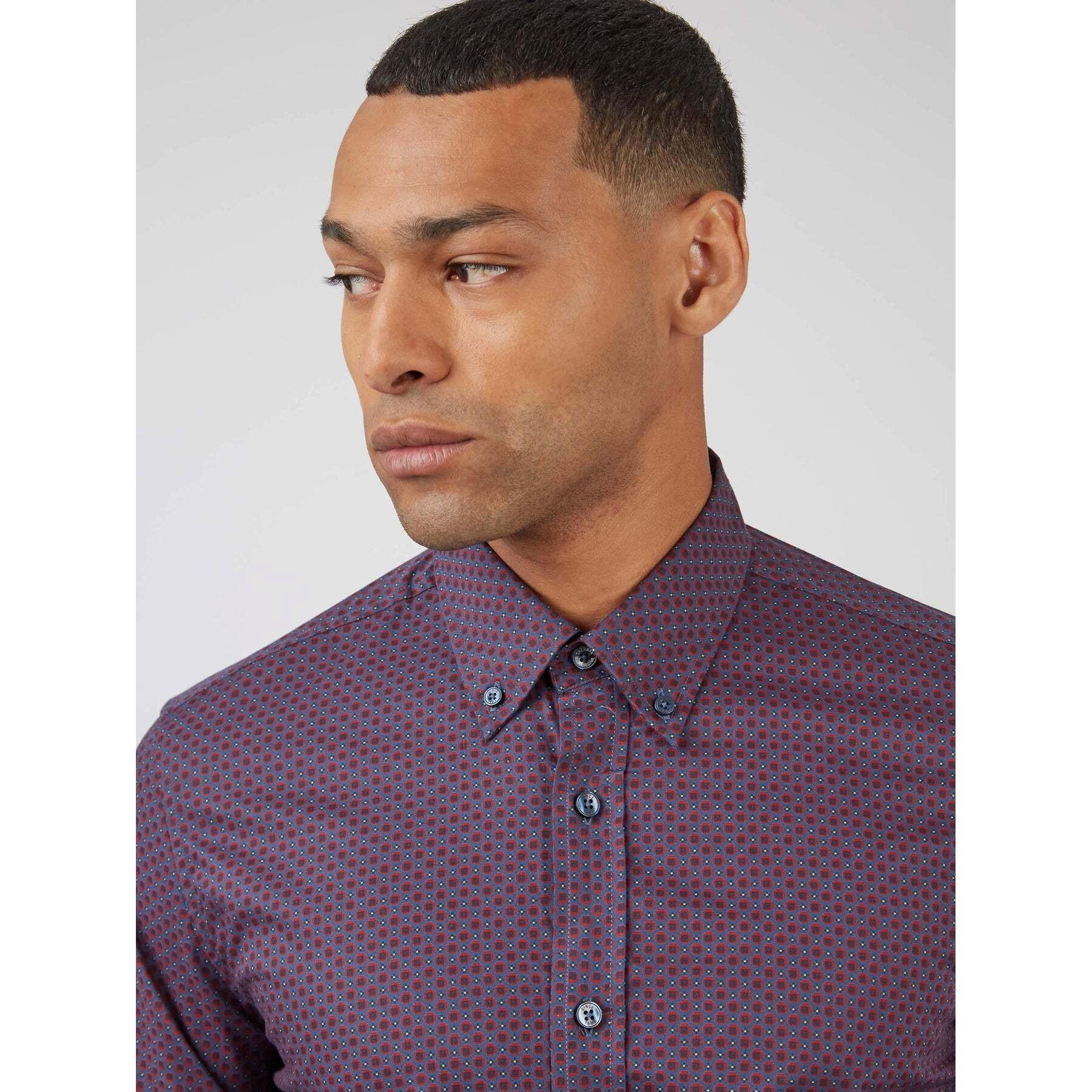 BEN SHERMAN Camicia Micro Geo Print Maniche Lunghe  