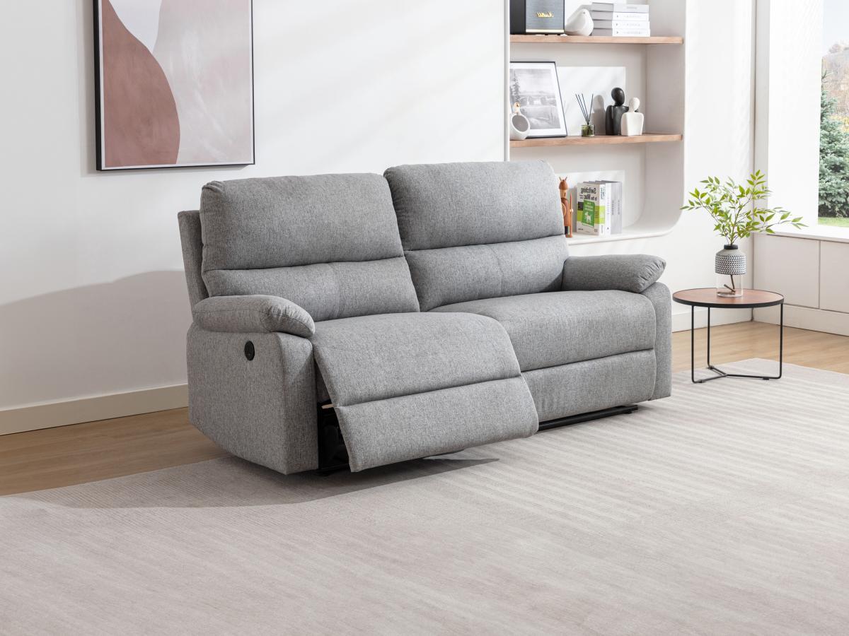 Vente-unique Relaxsofa elektrisch 3-Sitzer - Stoff - hellgrau - LUNANO  