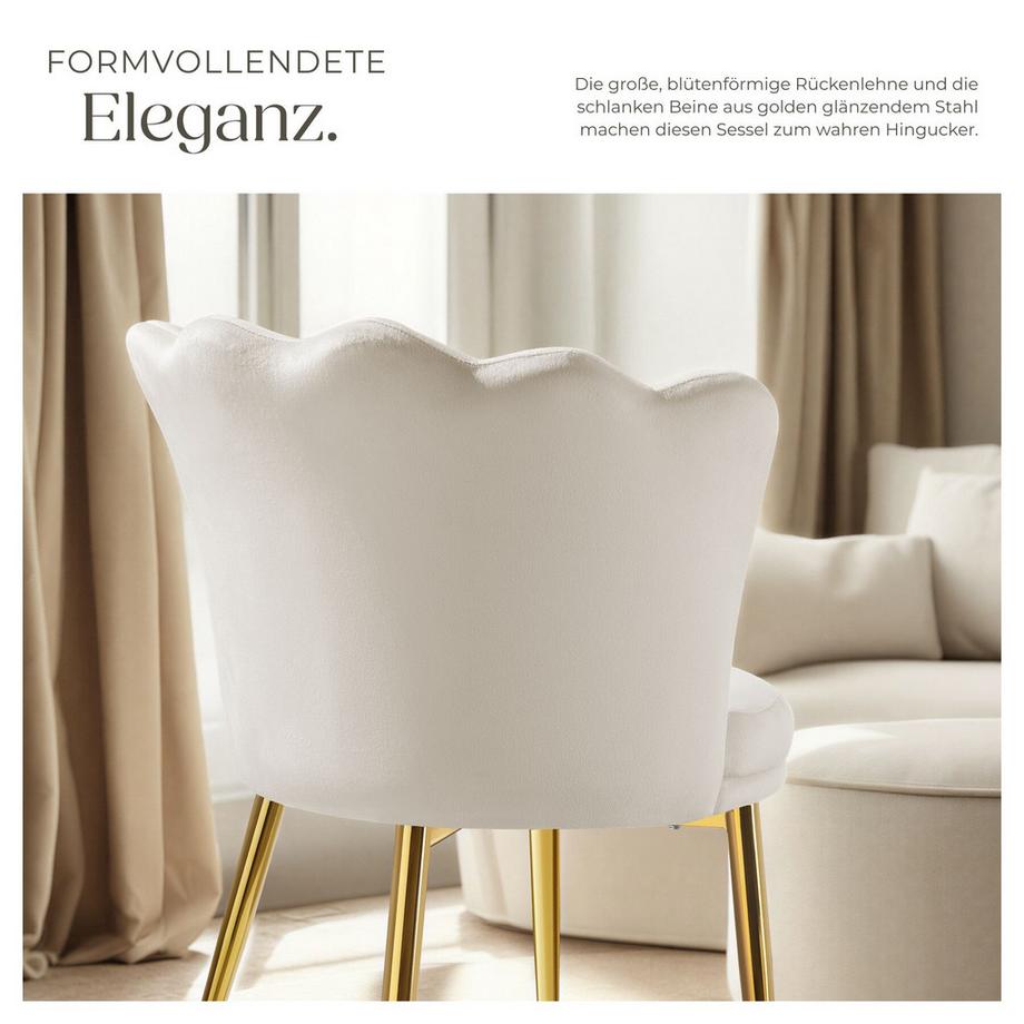 Tectake Sessel Stella dick gepolstert, mit Samtbezug oder Kunstfell gewölbte, extrabreite Rückenlehne in Blütenform  