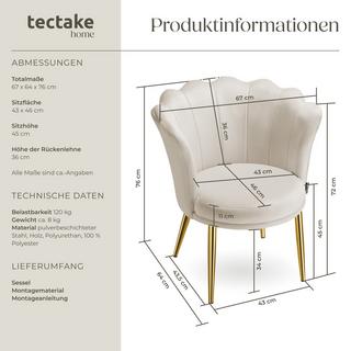 Tectake Fauteuil STELLA 67 x 64 x 76 cm  