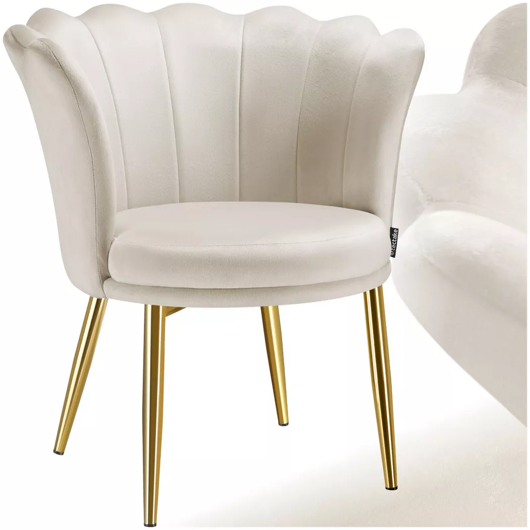 Fauteuil rembourrage épais revêtement en velours crème/or