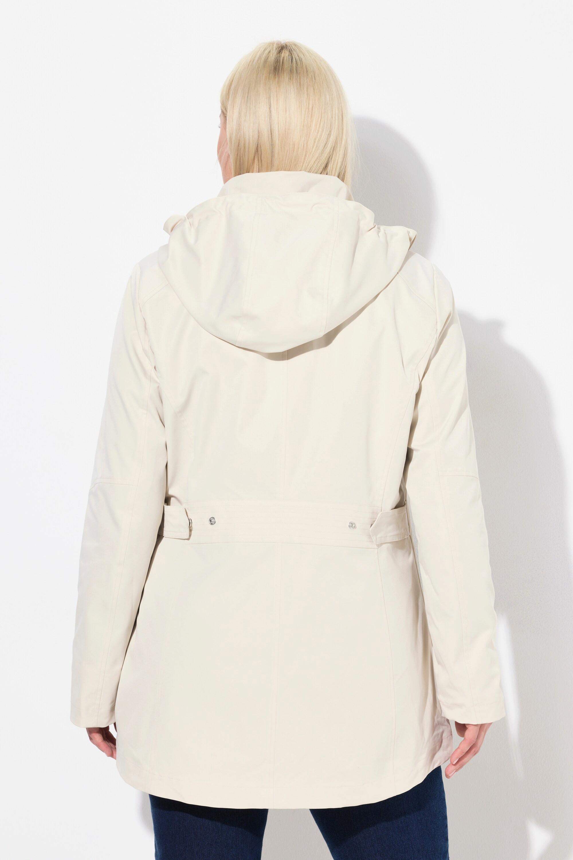 Ulla Popken  Veste longue Softshell à capuche, imperméable, fermeture à glissière à double sens 