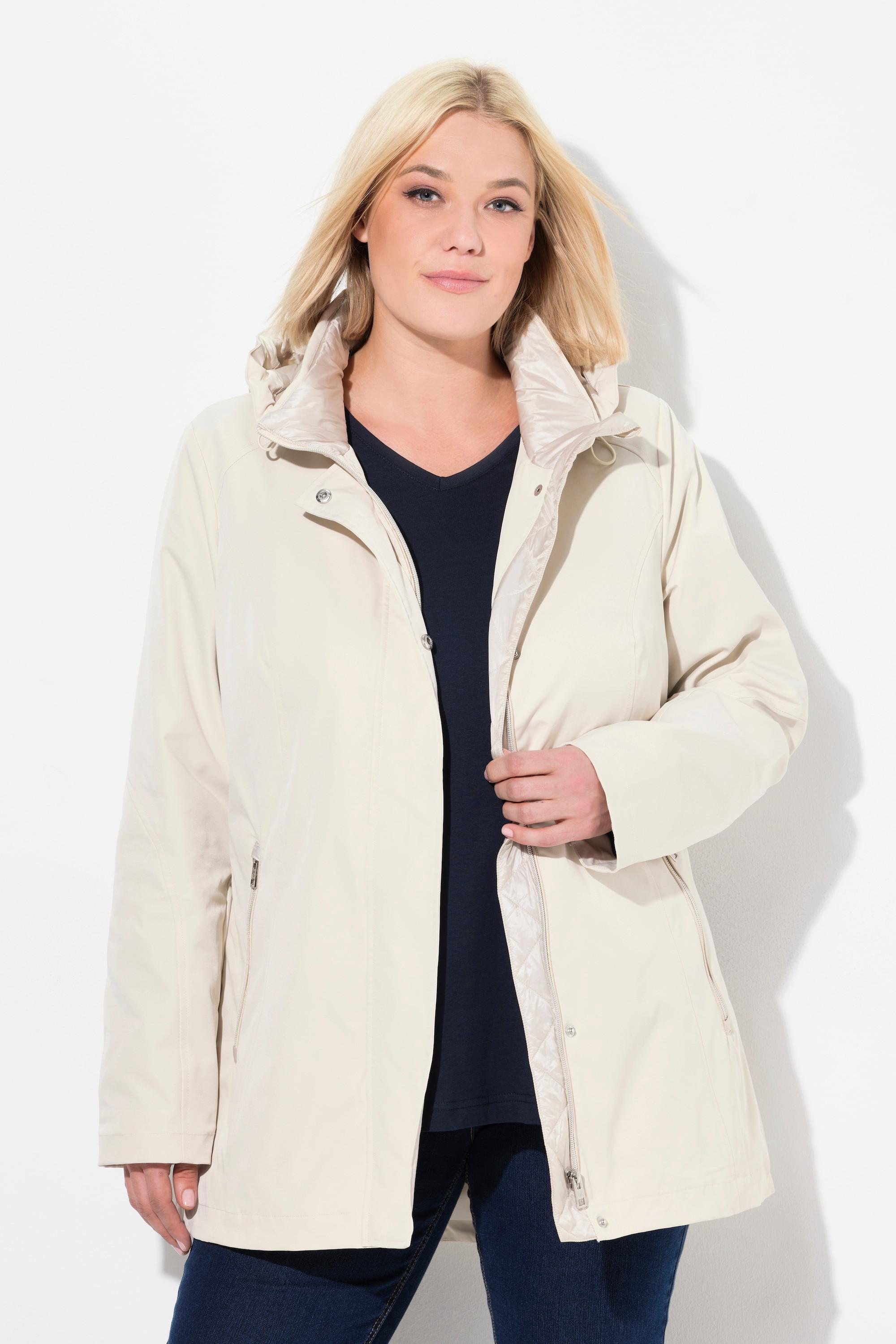 Ulla Popken  Veste longue Softshell à capuche, imperméable, fermeture à glissière à double sens 