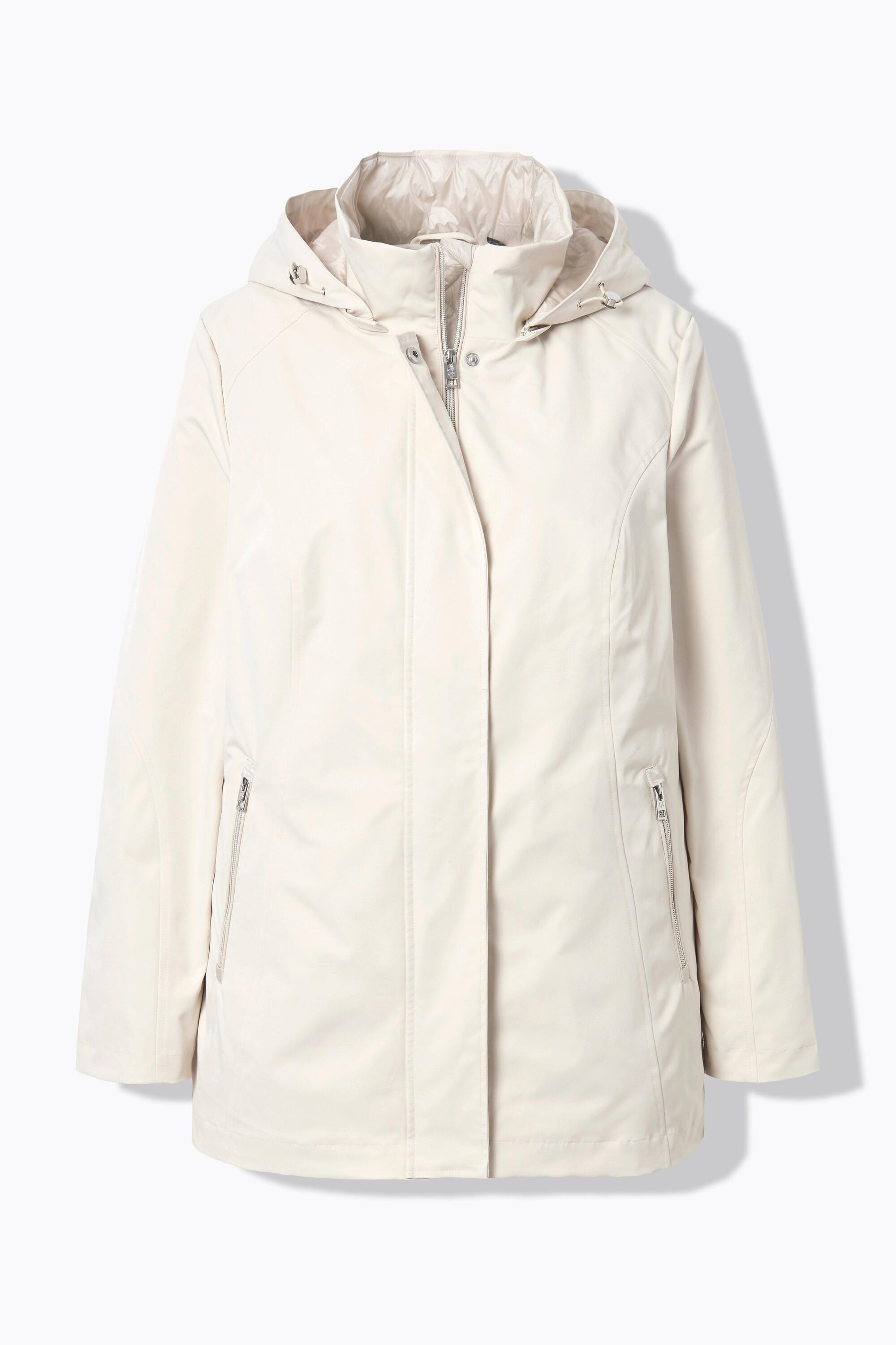 Ulla Popken  Veste longue Softshell à capuche, imperméable, fermeture à glissière à double sens 