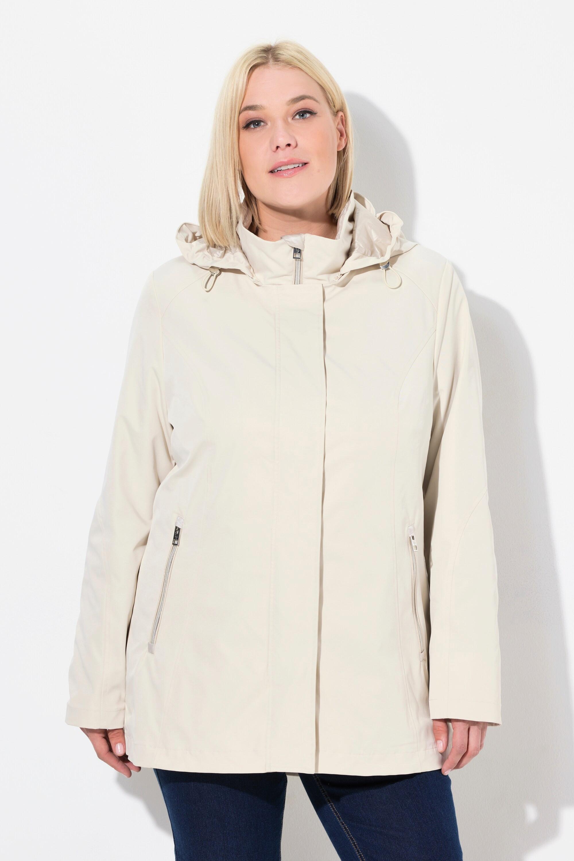 Ulla Popken  Veste longue Softshell à capuche, imperméable, fermeture à glissière à double sens 