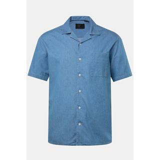 JP1880  Camicia con taglio alla cubana, effetto jeans, mezze maniche e colletto alla cubana blu chiaro 