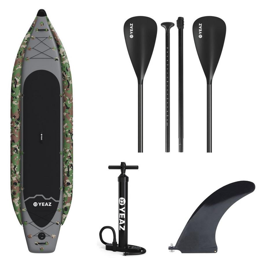 YEAZ  KAHANU Multifunzionale SUP Camouflage SUP, kayak gonfiabile incl. pagaia, borsa di trasporto + pompa 