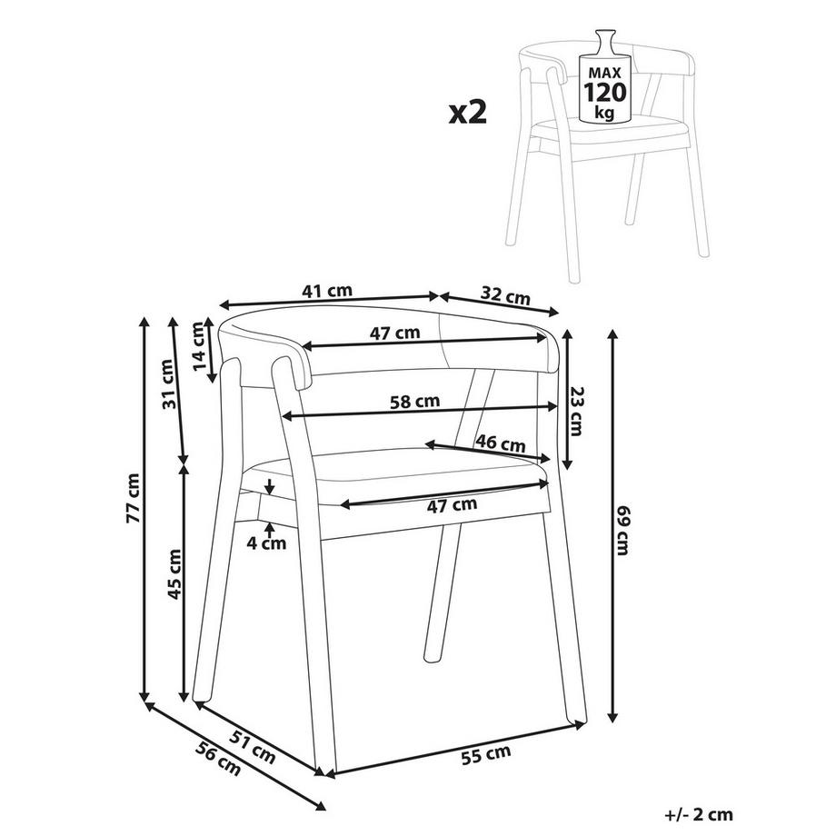 Beliani Lot de 2 chaises de salle à manger en Tissu Minimaliste MYLO  