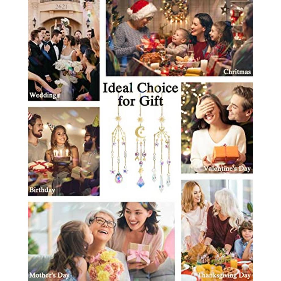 Alopini 5 Stück Sun Catcher Crystal Wind Chimes Suncatcher Fenster hängende Kristalle Ornament Sonne Mond  