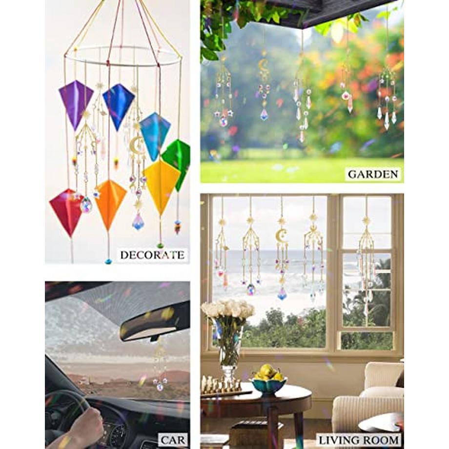Alopini 5 Stück Sun Catcher Crystal Wind Chimes Suncatcher Fenster hängende Kristalle Ornament Sonne Mond  
