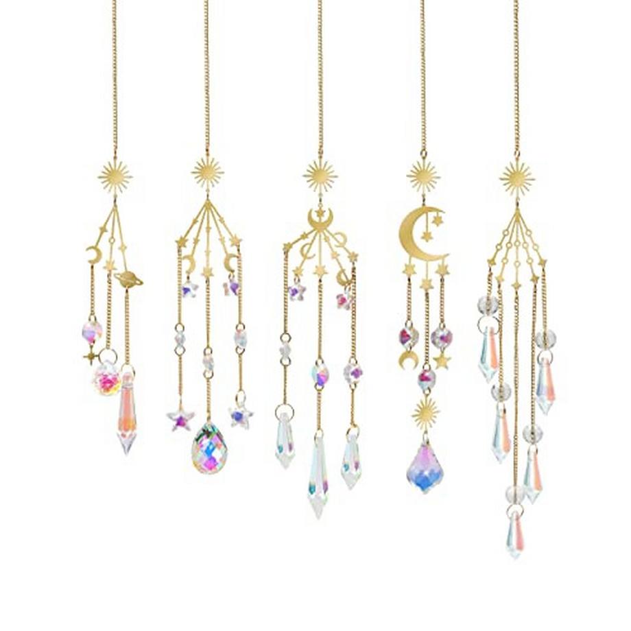 5 Stück Sun Catcher Crystal Wind Chimes Suncatcher Fenster hängende Kristalle Ornament Sonne Mond