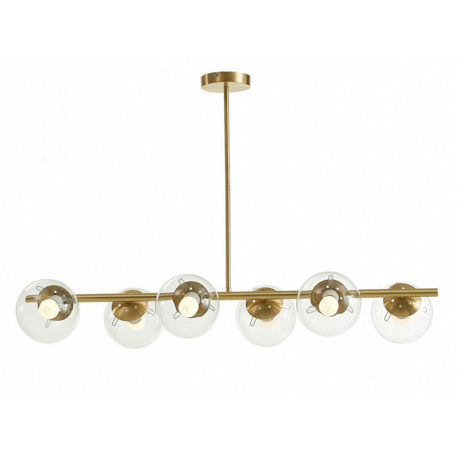 Vente-unique Lustre en laiton brossé - 6 globes en verre - L. 98 cm - Doré - YUKON  
